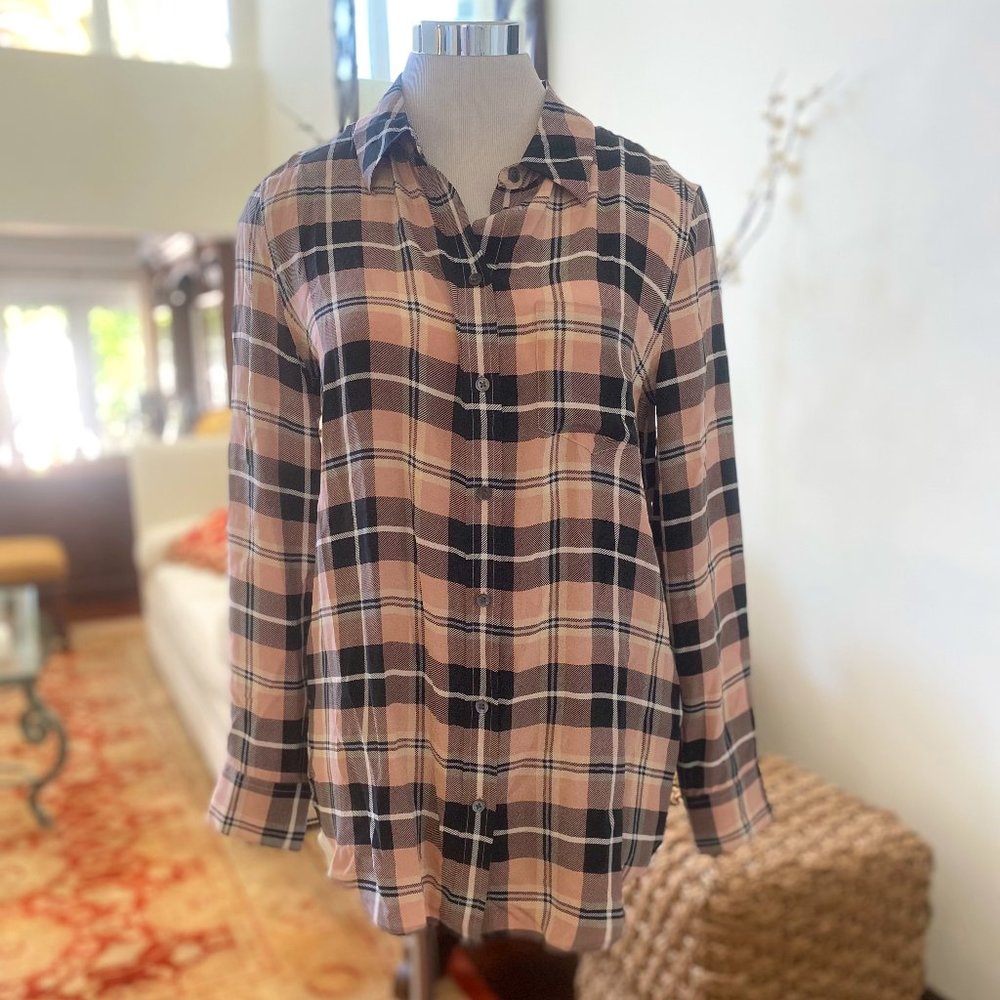 Equipment Pink Plaid Silk Button Down size XS